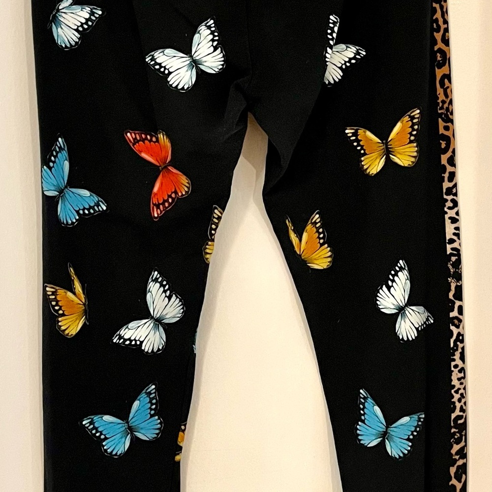 Johnny Was Black Leggings with Colorful Butterfly Motif